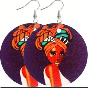 Afrocentric Wood Dangle Pierced Earrings